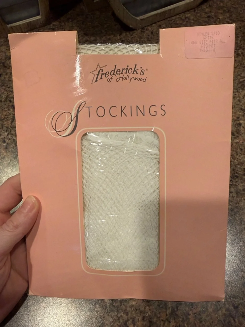 564 NWT Frederick’s of Hollywood White Fishnet Thigh High Stockings Vintage